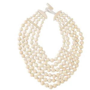WOOD BEADED STATEMENT NECKLACE. WHITE