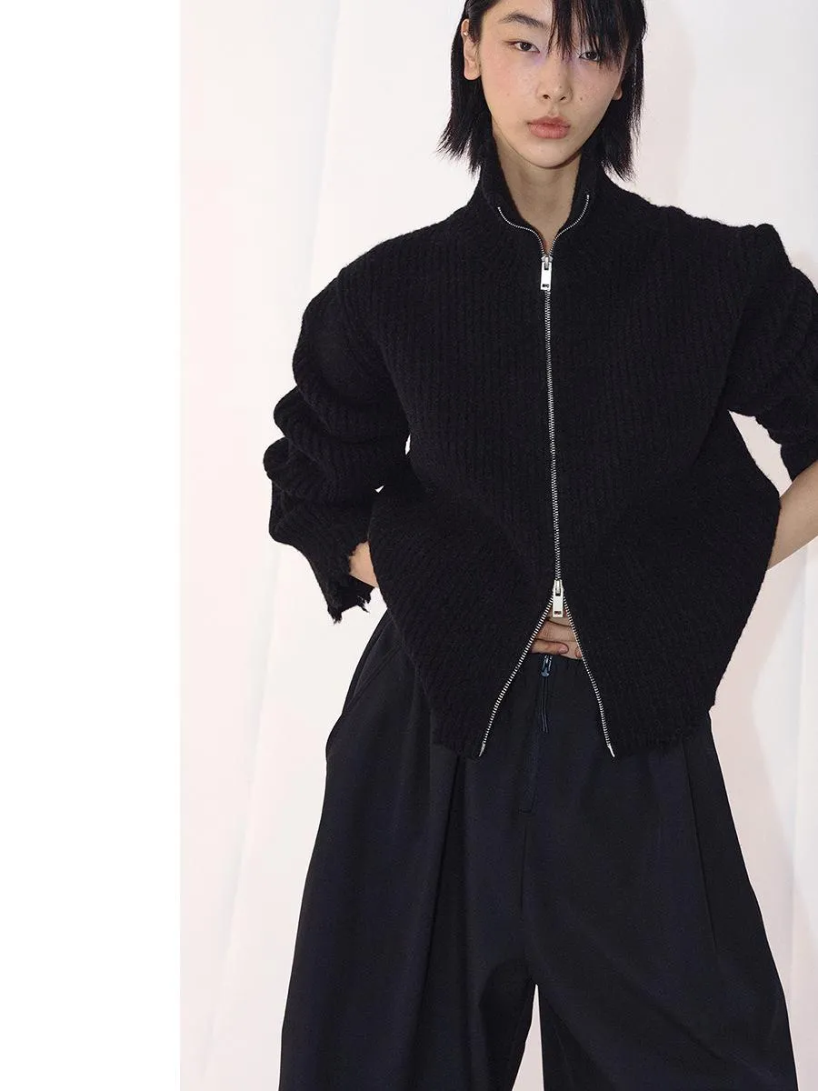 Wool Plush Zip Cardigan