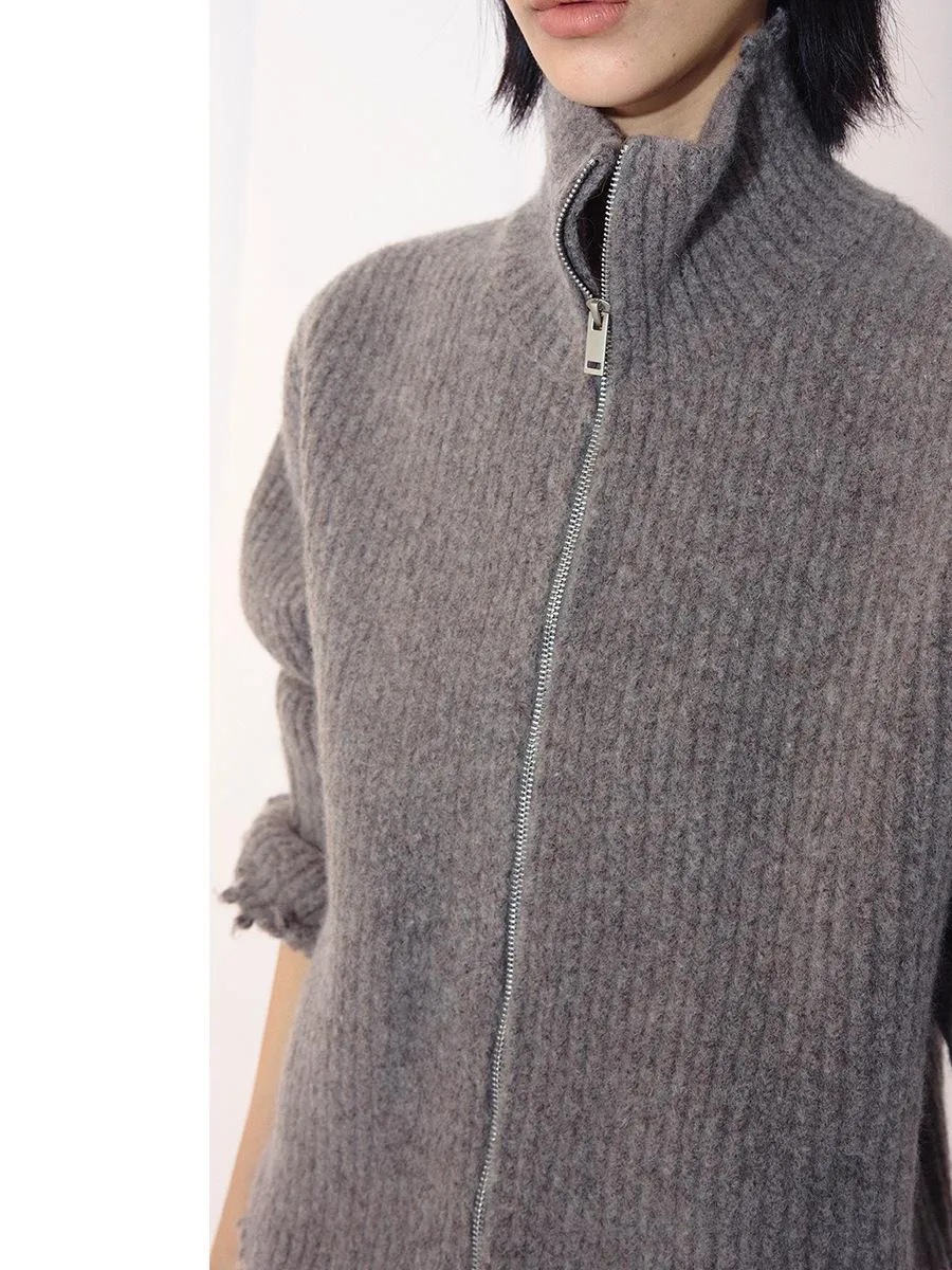Wool Plush Zip Cardigan