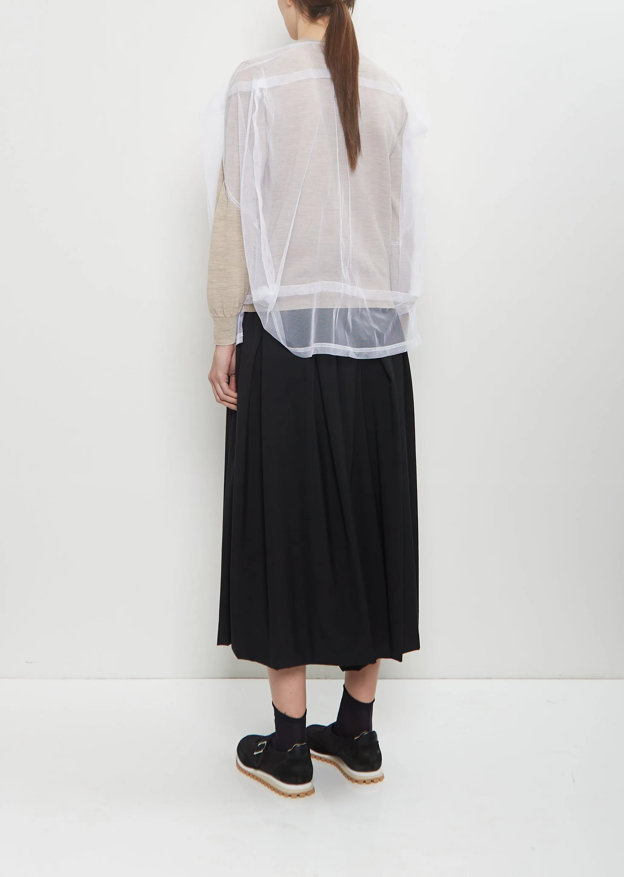 Wool Tulle Layered Cardigan