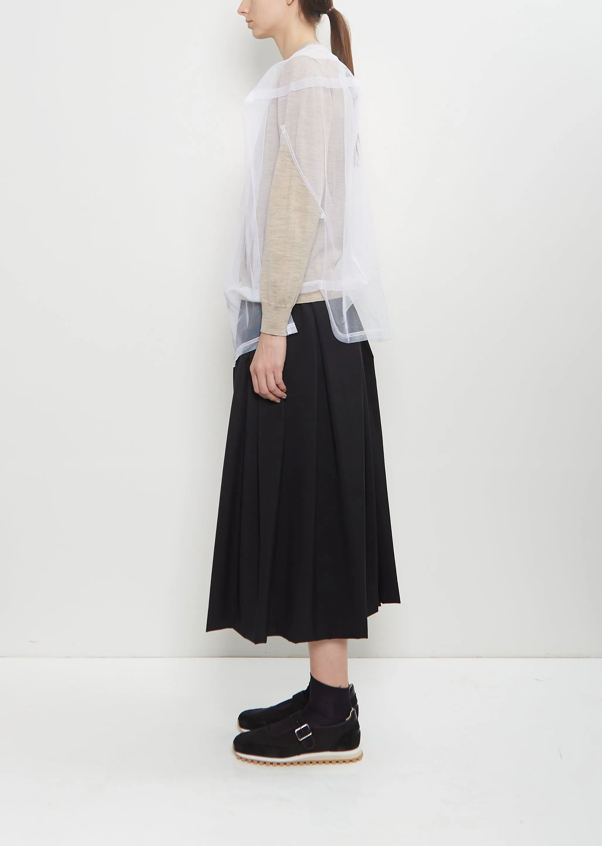 Wool Tulle Layered Cardigan