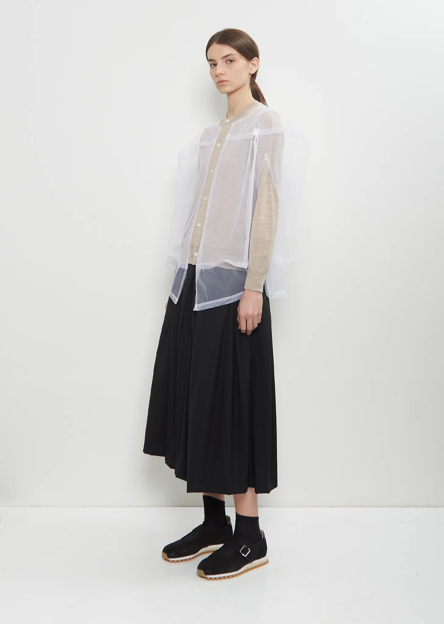 Wool Tulle Layered Cardigan