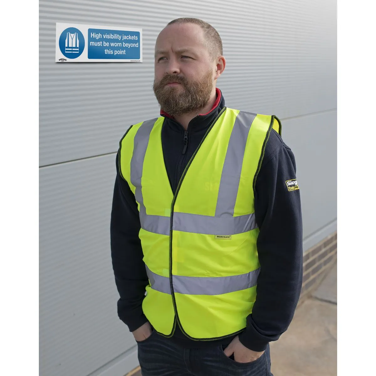 Worksafe by Sealey Mandatory Safety Sign - High Visibility Jackets Must Be Worn Beyond This Point - Self-Adhesive Vinyl