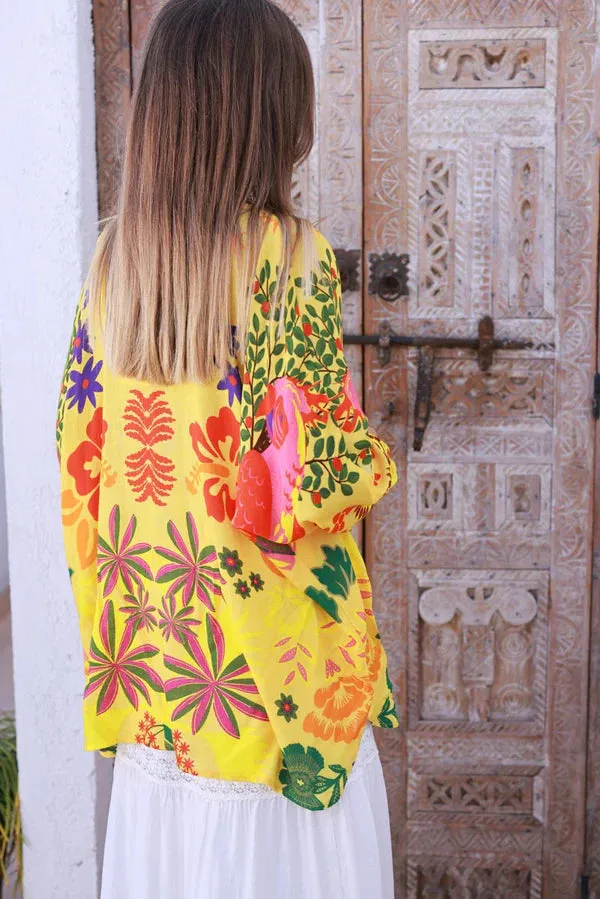 Yellow Tropical Hibiscus Print Tunic