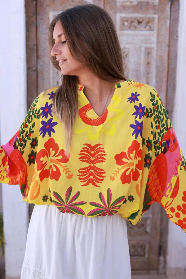 Yellow Tropical Hibiscus Print Tunic