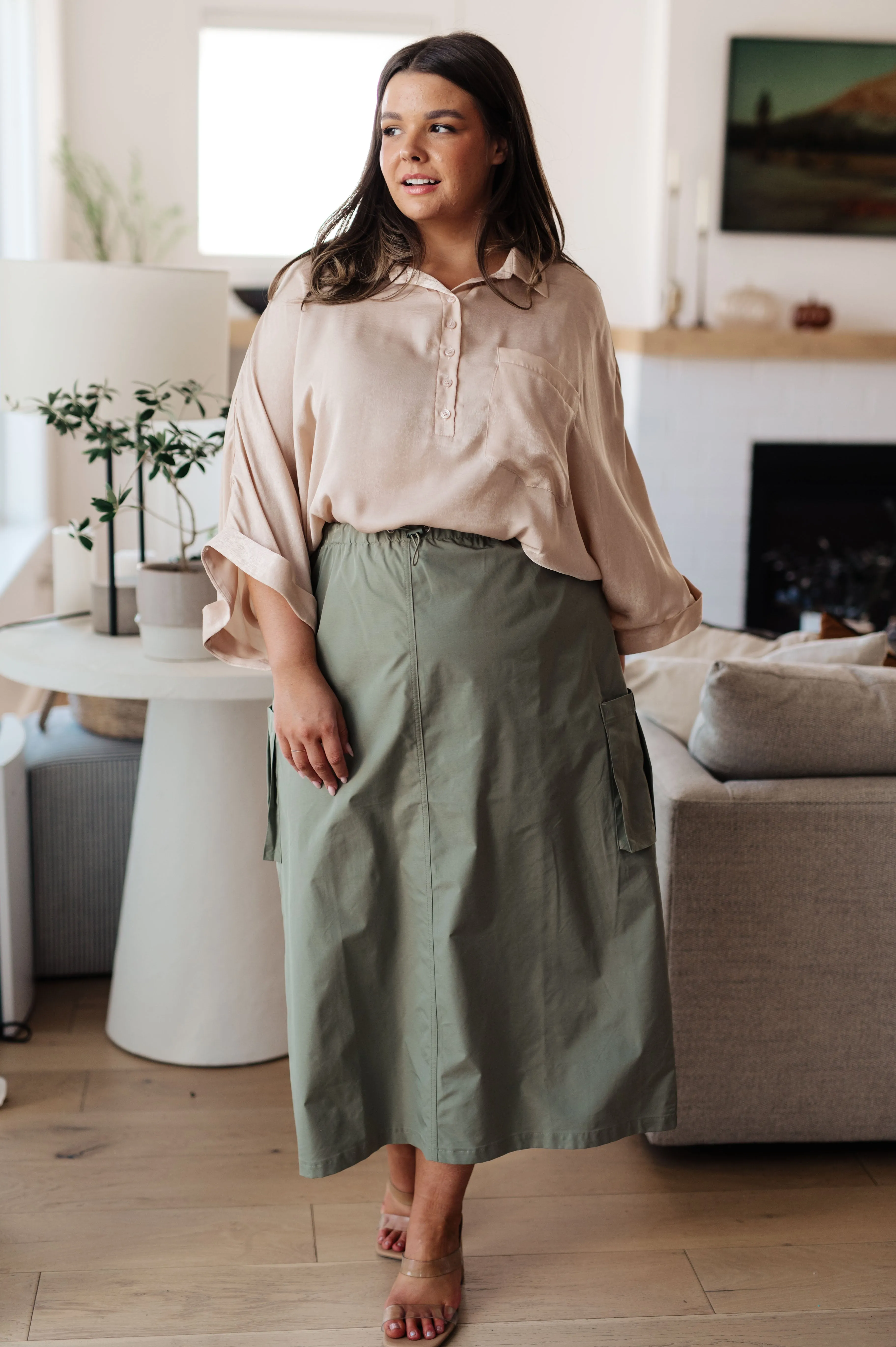 Yolanda Oversized Dolman Sleeve Top - Champagne, Poly Satin, Chic and Versatile