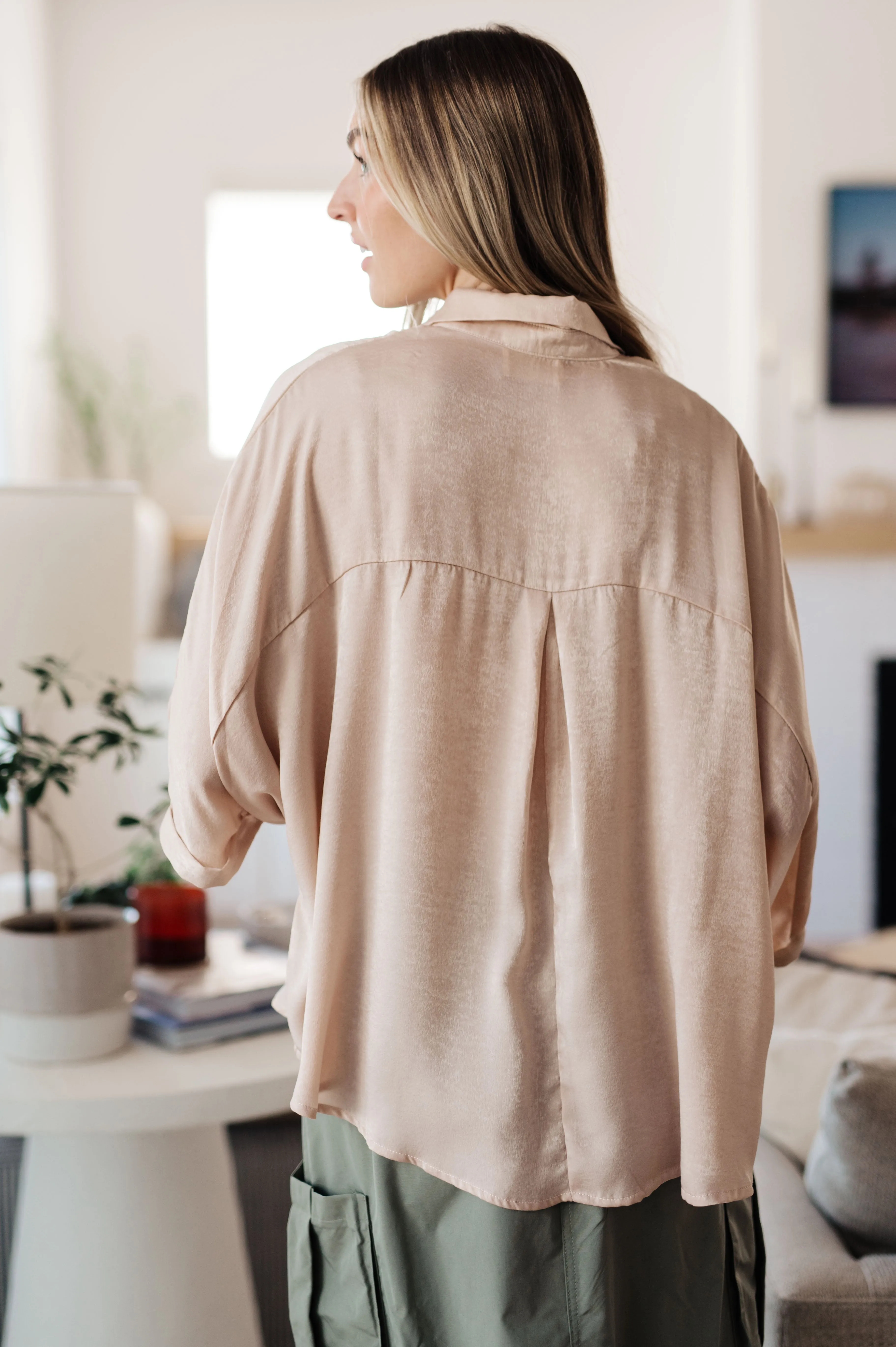 Yolanda Oversized Dolman Sleeve Top - Champagne, Poly Satin, Chic and Versatile