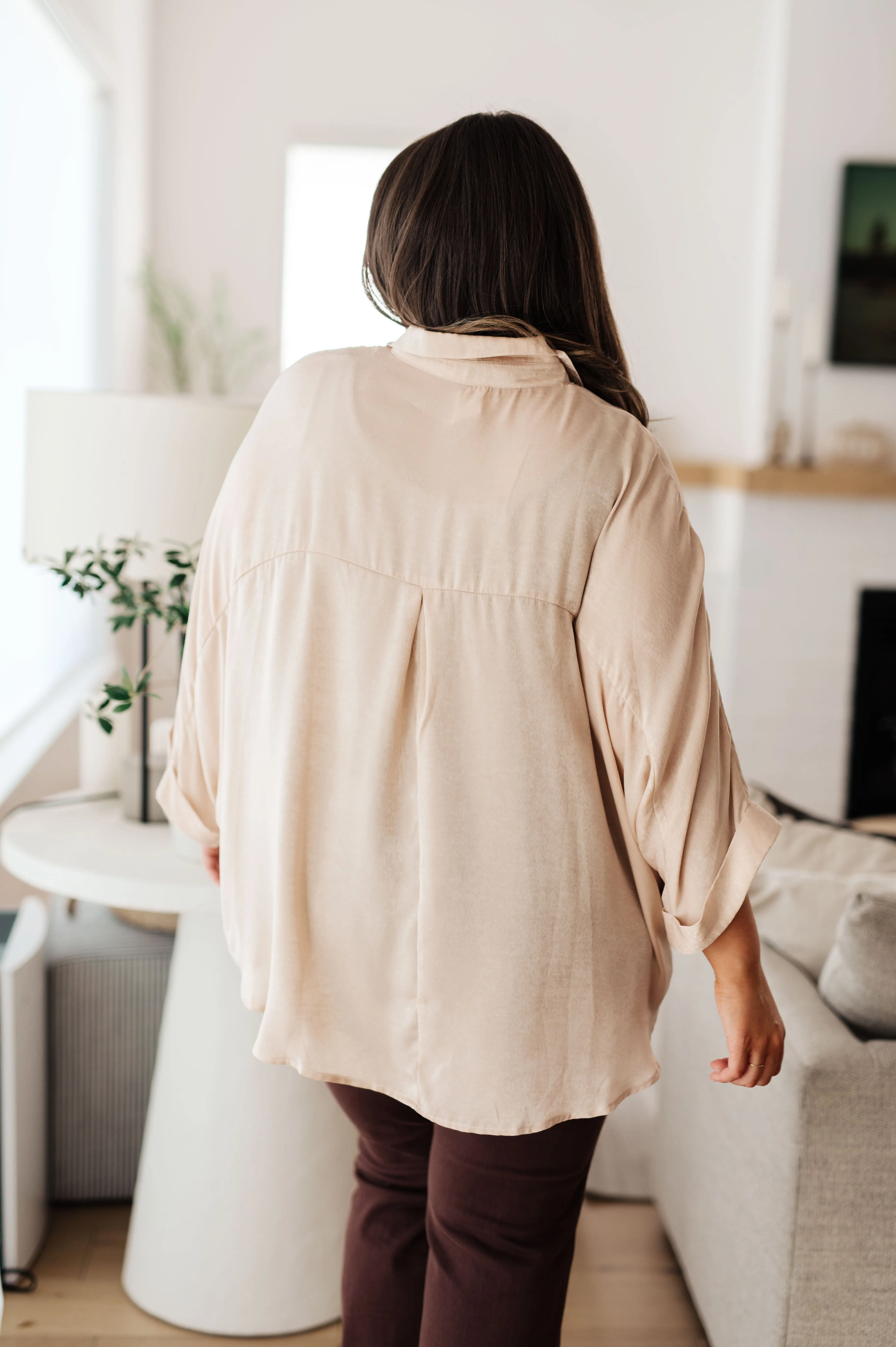 Yolanda Oversized Dolman Sleeve Top - Champagne, Poly Satin, Chic and Versatile