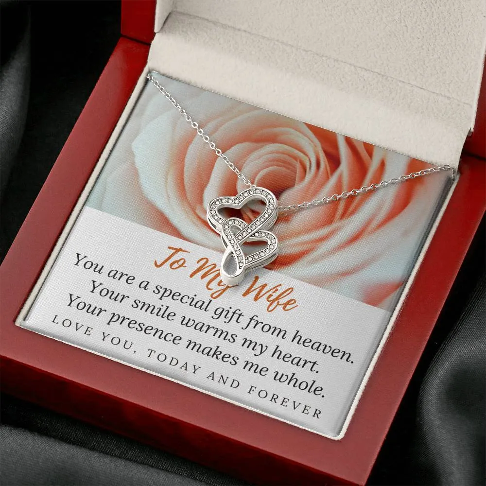 Your smile warms my heart-Double Hearts Necklace for Wife