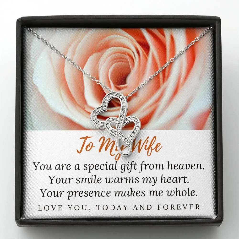 Your smile warms my heart-Double Hearts Necklace for Wife