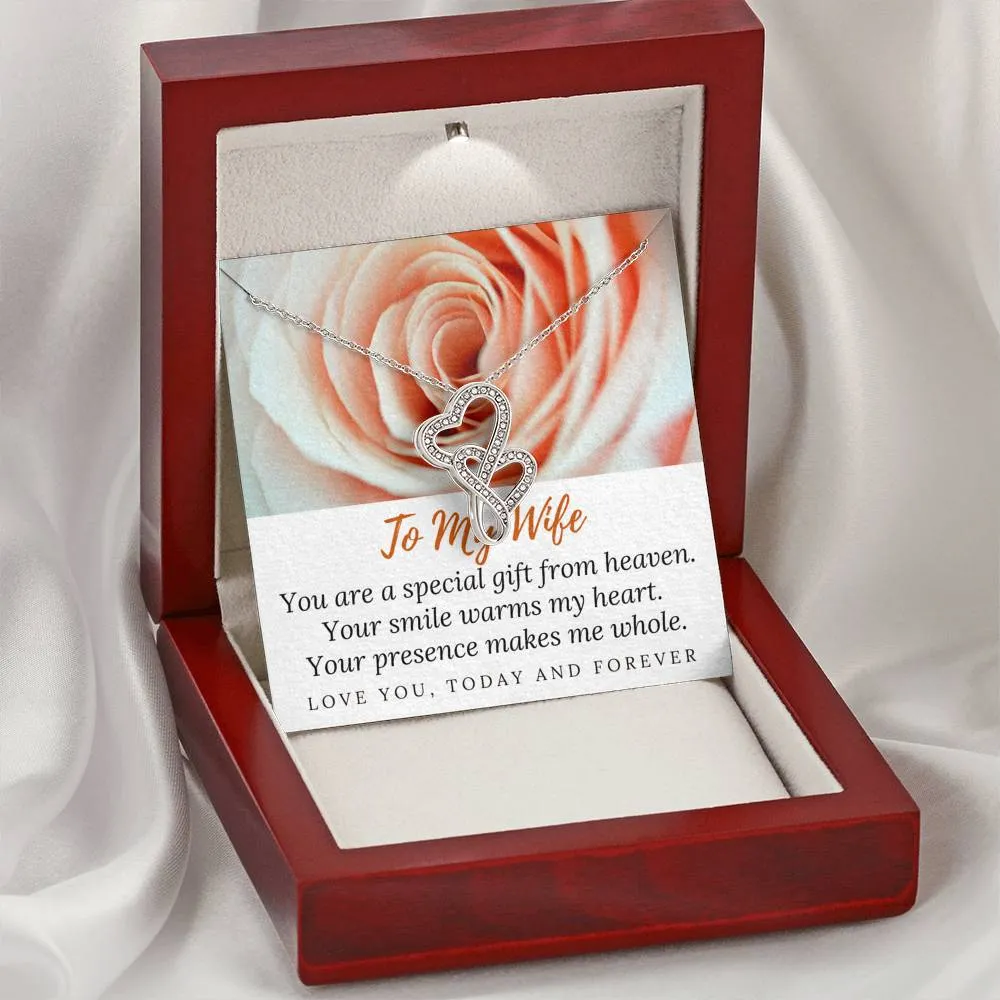 Your smile warms my heart-Double Hearts Necklace for Wife