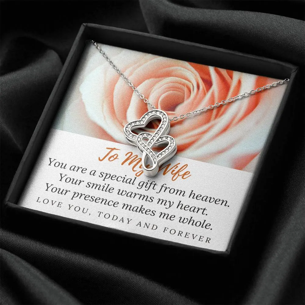 Your smile warms my heart-Double Hearts Necklace for Wife