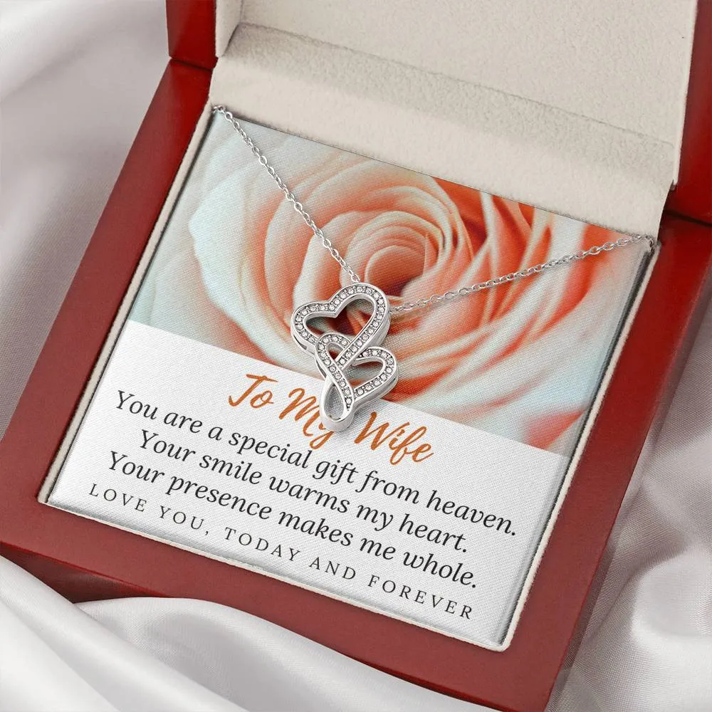 Your smile warms my heart-Double Hearts Necklace for Wife