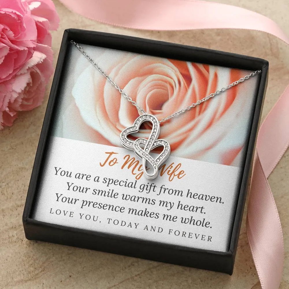 Your smile warms my heart-Double Hearts Necklace for Wife